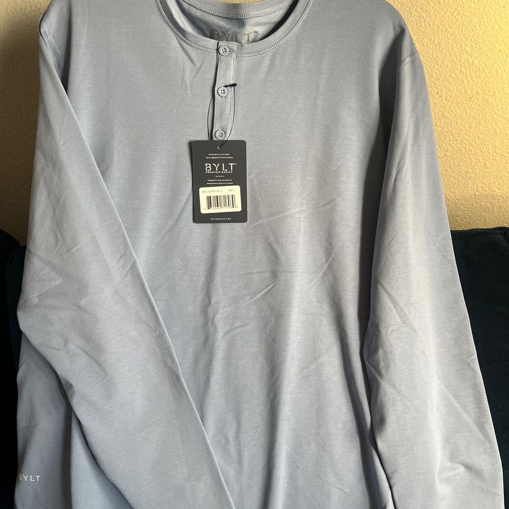 Men’s BYLT Long Sleeve Henley Shirt in Light Blue